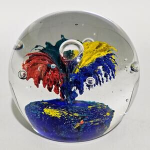 Vintage Large Bubble Splash Art Glass Paperweight Hand Blown Millefiori Multi